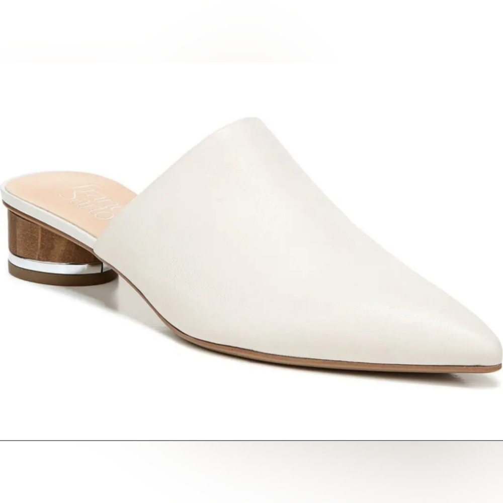 Franco Sarto Viola 3 Leather Pointed Toe Mules Women Size 7 Cream Neutral EUC